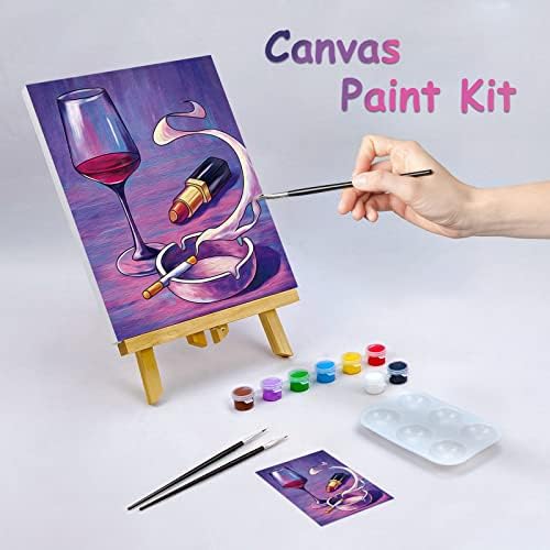 Canvas Painting Kit Paint and Sip Kit for Adults Pre Drawn Canvas for Painting DIY Paint Kit for Party Favor Wine Glass, Lipstic Painting Artwork（8x10） - Image 2