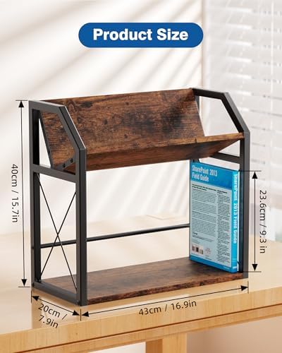 Desktop Bookshelf, Wooden Desk Shelf Organizer, Brown - Image 3