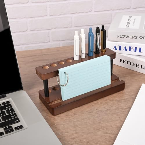 2 Pack Wooden Pen Holder for Desk, Wood Pencil Holder Fountain Pens Display Stand with 9 Slots and Phone Holder, Stylish Office Desk Decor, Pen Organizer for Office, Home - Image 4