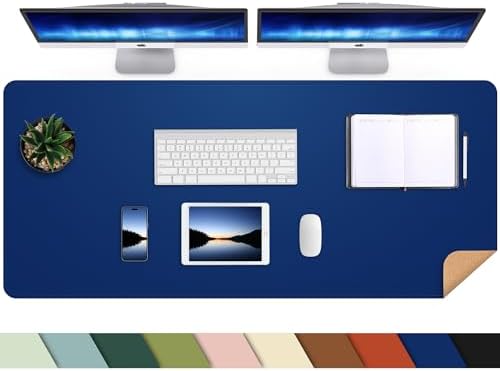 AFIING Leather Desk Pad Protector, Large Desk Mat with Natural Cork & PU Leather, Mouse Pad, Non-Slip, Waterproof Desk Writing Pad for Office and Home, Sapphire Blue by AFIING