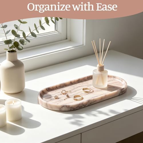 Koville Natural Marble Tray, 12"x6" Decorative Tray for Countertop, Catchall for Perfume, Candles, Jewelry Dish Moca Jade - Image 6