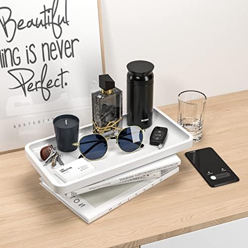 Weenson Bathroom Vanity Tray for Countertop Toiletries Makeup Decor Perfume Candles, Kitchen Tray for Soap Dispenser Spice Salt Coffee, Toilet Tank Tray Bamboo11.81” L x 6.1” W x 0.79” H (White) - Image 5