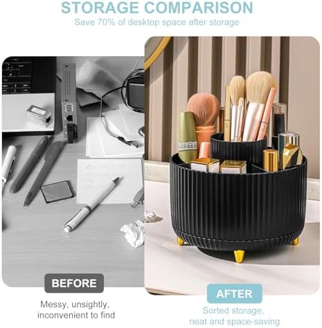 Cayxenful Pencil Holder For Desk,5 Slots 360°Degree Rotating Desk Organizers And Accessories,Desktop Storage Stationery Supplies Organizer, Cute Pencil Cup Pot For Office, School, Home (H-Black) - Image 5
