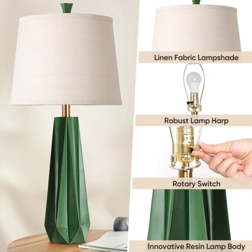 WIHTU 27" Resin Table Lamp Set of 2, Green Desk Lamp, Beside Lamp for Decor - Image 3