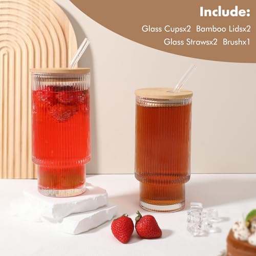 Glass Cups with Bamboo Lids and Straws - 16 oz Reusable - Image 6