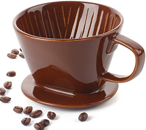 DOWAN Pour Over Coffee Dripper, Non Electric Pour Over Coffee Maker, Porcelain Slow Brewing Accessories for Home, Cafe, Restaurants, Easy Manual Brew Maker, Brown by DOWAN
