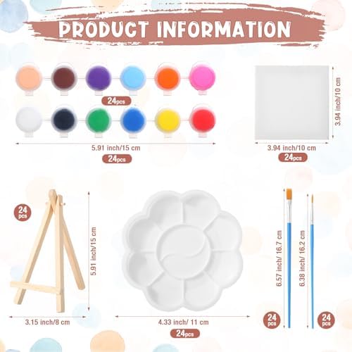Qilery 24 Set 4 x 4 Inch Mini Canvas Panels Easel Painting Kit, 12 Colors - Image 2