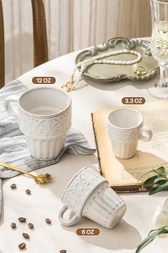 LYEOBOH Cappuccino Cups, Espresso Cups, Coffee Mugs Set of 6, Ceramic Cup, 6 OZ Beige Stackable Mug Set of 6, Easy To Clean Comfortable Handle for All Ages, Great for Party Dinner & Festival Gifts - Image 3