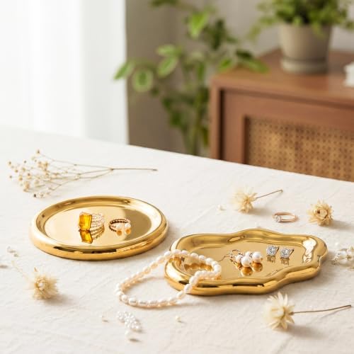Patelai 2 Pcs Ceramic Jewelry Tray, Cloud Trinket Dish for Women Gold - Image 5