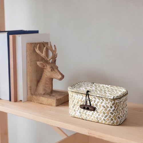 Hipiwe Wicker Shelf Basket Box with Lid Decorative Basket Handwoven Seagrass Storage Organizer Basket Decorative Basket, Whitewas 4.3" x 2.5" x 2.1" - Image 4
