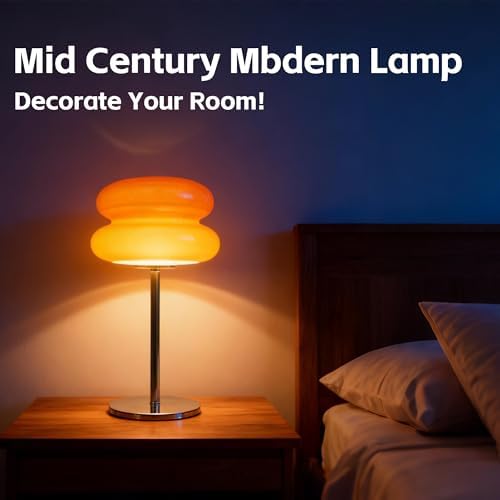 Bedroom Mushroom lamp, Medieval Modern Bedside Table lamp for Night Stands, Vintage dimmable Small Lamps, Cute Cool Desk Lamps Home Room Aesthetic Decor for Living Room(Orange) - Image 3