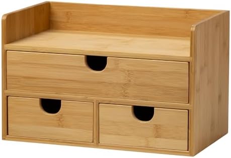 MEEDEN Bamboo Desk Organizer with Drawers: Storage Container with Shelf by MEEDEN
