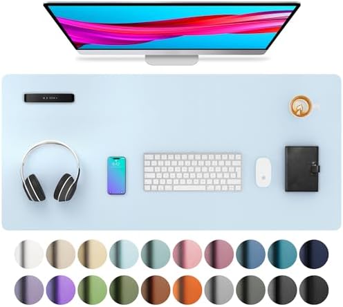 Aothia Leather Desk Pad Protector, Mouse Pad, Office Desk Mat, Non-Slip PU Leather Desk Blotter, Laptop Desk Pad, Waterproof Desk Writing Pad for Office and Home (36" x 17", Baby Blue) by AothiaSimpleNaturalUnique
