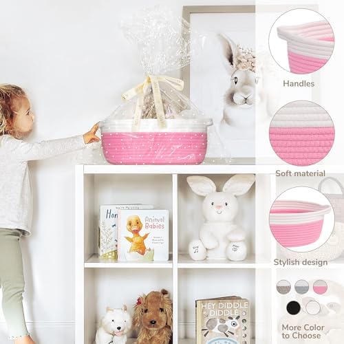 CHICVITA Gift Basket Empty with Bags & Ribbon for Baby Shower, Pink - Image 3