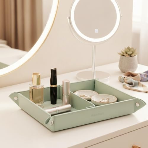 UnionBasic Medium Jewelry Tray for Rings Watches Earrings, Entryway Catchall Caddy for Coins Keys Change, Nightstand Bedside Valet Holder, Trays for Electronic Gadgets, Lychee Mint Green Plus - Image 5