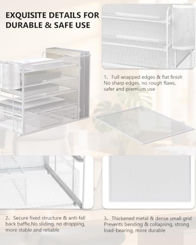 WALI Desk File Organizer, 5 Tier Desktop Paper Letter Tray Organizer with Drawer and 2 Pen Holders, Office Desk Accessories & Workspace Organizers for Office, Home Supplies(DO006DH-W), 1 Pack, White - Image 5