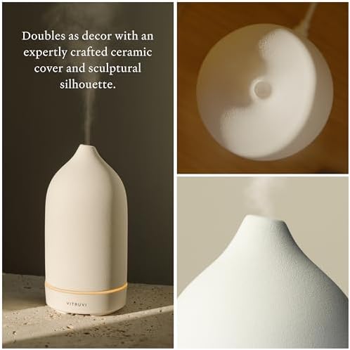Vitruvi Stone Diffuser, Ceramic Ultrasonic Essential Oil Diffuser for Aromatherapy | Ceramic Diffuser, Diffusers for Home, Oil Diffuser, Housewarming Gift, Original Diffuser | White, 90ml Capacity - Image 3