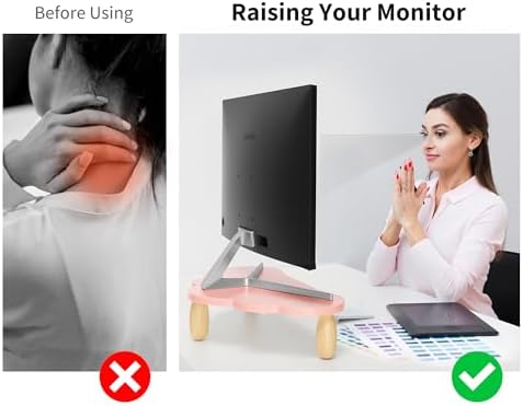 AFOOYO Monitor Stand Riser,Cloud-Shaped Sturdy Wood 16.5In Computer Monitor Riser Wirh Drawer, Multi-Purpose Desktop Organizer Riser for Computer,Laptop,Printer,TV,Pink - Image 3