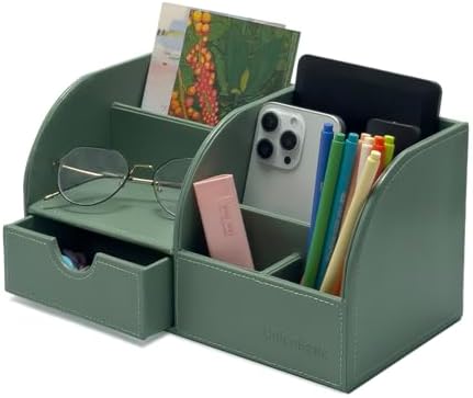 UnionBasic Desk Organizer - Multifunctional Leather Desktop Pen Holder Storage Box - Business Card/Pen/Pencil/Mobile Phone/Stationery Holder, Malachite Green by UnionBasic