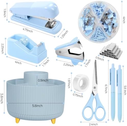 SKYDUE Blue Desk Accessories 11Pcs with Rotating Pen Holder for Desk - Image 4
