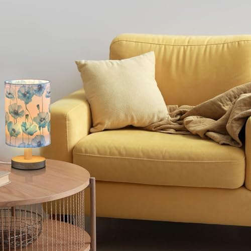 Watercolor Light Blue Poppy Flowers Bedside Table Lamps with USB Port for Bedroom Lamp Accent Table Lamp Small Nightstand Lamp Sturdy Linen Shade Wooden Decorative Lamps for Office Dorm Home - Image 2