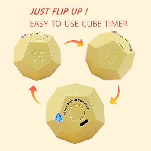 Cube Pomodoro Timer - Flip to Start Countdown, Rechargeable Mini Productivity Timer for Study, Office, 11 Preset Times, Silent/Vibration, Time Management Tool for Kids & ADHD (Yellow) - Image 2