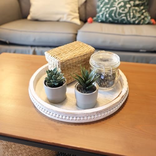 Hrastany Round Wood Serving Tray for Coffee Table, Whitewashed - Image 6