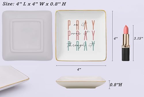 NZY Inspirational Christian Scripture Religious Bible Verse Reminder Gift for Women,Affirmation Positive Birthday Christmas Gift-Encouragement Jewelry Tray Trinket Holder Ring Dish-Pray on It - Image 5