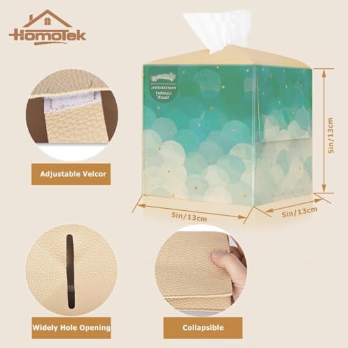 HOMOTEK 1 Pack Tissue Box Cover, Square PU Leather Tissue Holder, Decorative Facial Tissue Cube Paper Organizer Dispenser for Bathroom, Night Stands, Desk, Car 5X5X5'' - Beige, Pebble Grain - Image 2