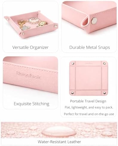 UnionBasic Valet Tray, Jewelry Tray for Rings Earrings, Entryway Catchall Caddy for Coins Keys Change, Nightstand Organizer Bedside Valet Holder, Trays for Electronic Gadgets, Lychee Pearl Blush - Image 2