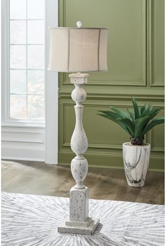 Signature Design by Ashley Madsbrook Vintage Polyresin Floor Lamp with 3-Way Switch, White & Light Brown - Image 4