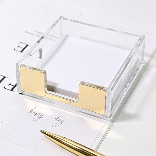Buqoo Acrylic Sticky Notes Pad Holder Gold Desk Organizer Memo Holder - Image 3