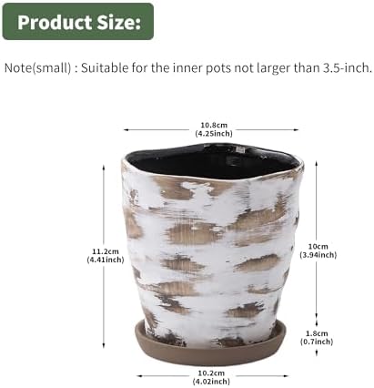 Modern Irregular Ceramic Planter Set of 4, 4 Inch Small Unique Reactive Glaze Flower Pots with Drainage Holes & Saucers - Indoor Outdoor Decorative Succulent Orchid Pots- Light Brown - Image 3