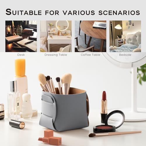 HOMIEAZICOZI 2-Pack Cork Leather Desk Accessories Storage - Pencil Pen Holder - Makeup Brush Holder Organizer - Stylish Addition to Home Decor (Gray) - Image 5