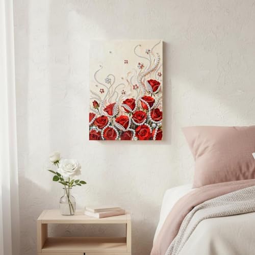 DIY Pearl Painting with Frame, Creative Design, Handmade Stress-Relieving Home Wall Decoration, Includes Frame and Tools-Red Rose-2 - Image 3