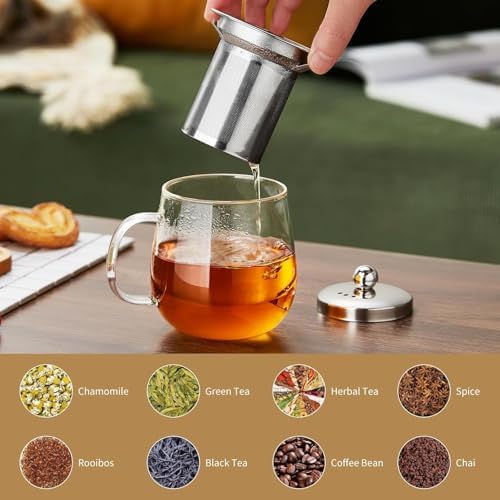 DOPUDO Glass Tea Cup with Infuser and Lid, 34oz/1000ml Large Borosilicate Teacup, Clear Mug for Loose Leaf Blooming Tea, Dishwasher Safe - Tea Maker Gift for Birthday - Image 6