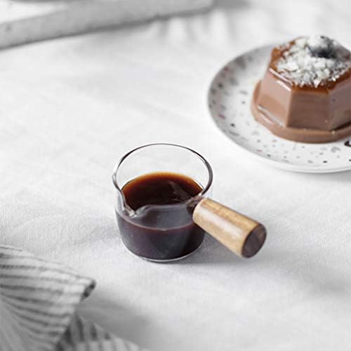 Espresso Shot Glass with Wood Handle, 3-Ounce Milk Cup Jug Cream Pitcher, Shot Glasses Espresso Parts Heat Resistant Glass Creamer for Coffee Tea or Maple Syrup Serving - Image 6