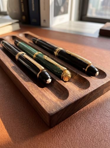 Horizontal Pen Holder For Desk,Pen Tray,Wood Desk Pen Holder,Desk Top Pen Display,Teacher Gifts,Suitable For School,Home,Office Desktop Art Accessories (Walnut-3 Grid) - Image 5