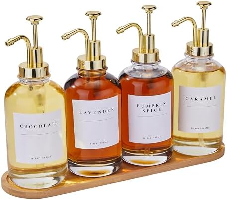Coffee Syrup Dispenser for Coffee Bar with Gold Upgraded Pump, 4 Pack by HHSME