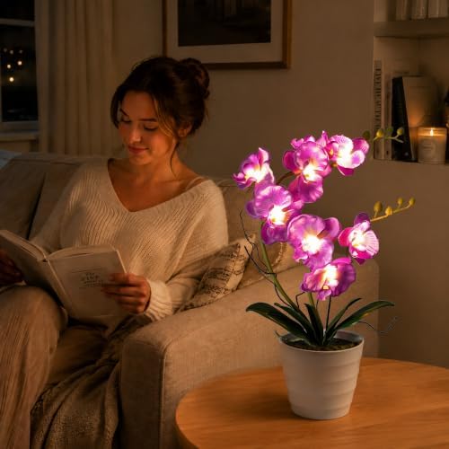 Purple Orchid Lamp Gifts for Women Flower Decor for Bedroom Coffee Shop - Image 2
