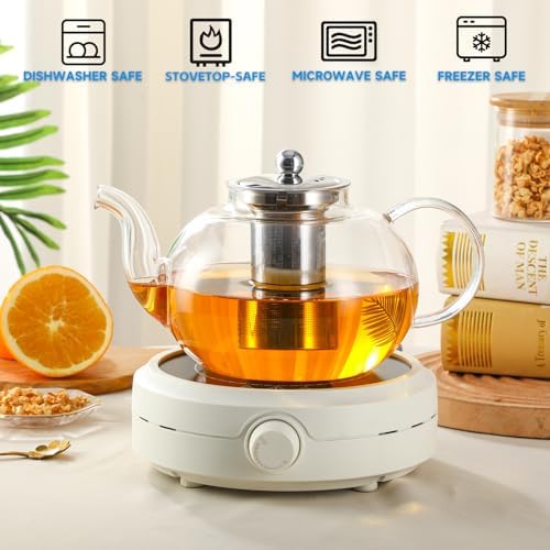 50OZ/1500ML Glass Teapot with Stainless Steel Removable Infuser & Lid, Stovetop & Microwave Safe Clear Borosilicate Glass Tea Maker Water Kettle for Loose Leaf Blooming Tea - Image 6