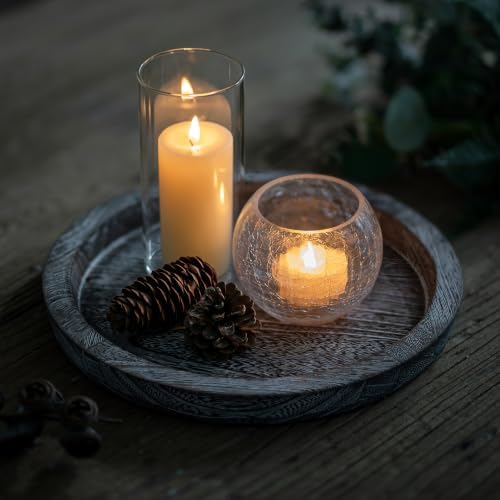 Hanobe Round Wood Candle Holder Tray, Rustic Coffee Table Centerpiece Decor - Image 3