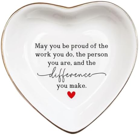 Inspirational Heart Shaped Ceramic Jewelry Dish, Appreciation Gift for Women, Thank You Ring Dish, Decorative Trinket Tray for Teacher Nurse Coworker Mentor Friend Employee Retirement by Vancsenia