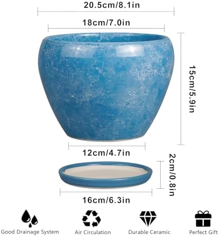 Ceramicfor Ceramic Planter, 8 Inch Plant Pot, Blue - Image 3