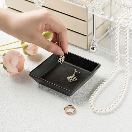 Ceramic Trinket Dish, Small Jewelry Ring Tray for Keys, Black - Image 2