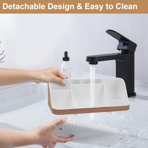 GFWARE Bathroom Countertop Organizer - Detachable 7 Slots Kids Electric Toothbrush and Toothpaste Holde Drainage for Bathroom Accessories Organization Counter Vanity Storage, Woodgrain - Image 3