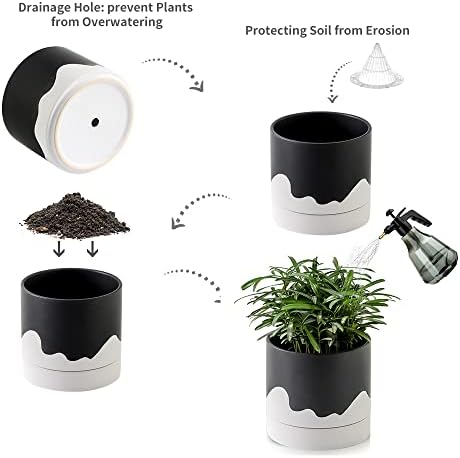 Nihow Ceramic Plant Pot,6 Inch Planter with Drainage Hole&Saucer for Indoor - Image 3