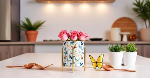 Pencil Cup Sturdy Metal frame with white Ceramic Pen Holder For Desks and kitchen Appliance Holders - Image 2