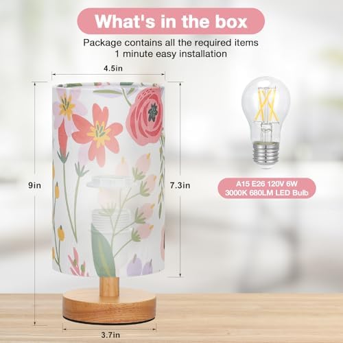 Fenmzee Small Table Lamps (Floral White Shade, 9" Inline Control) - Image 3