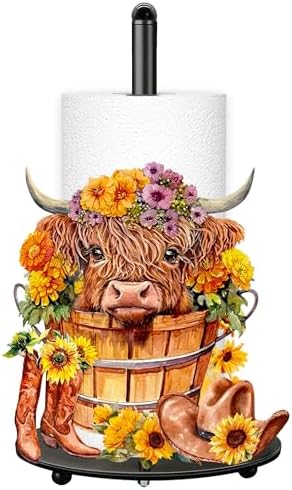 Highland Cow Paper Towel Holder, Highland Cow Decor for Countertop Cute Farmhouse Sunflower Decor for Home Table, Housewarming Birthday Gifts for Farm by Taesun